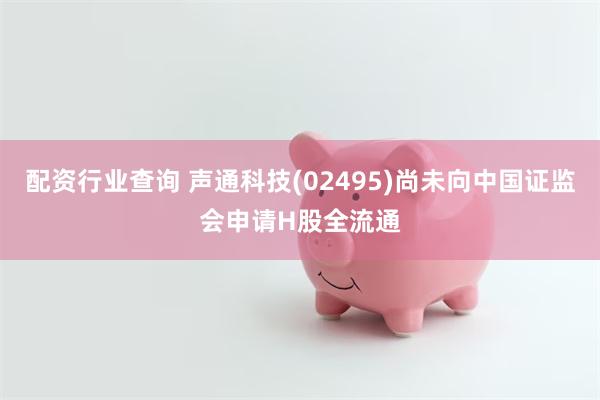 配资行业查询 声通科技(02495)尚未向中国证监会申请H股全流通